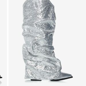 Azalea Wang Silver Metallic Shawnee Cowboy Boots